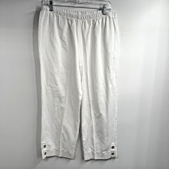 Hot Cotton Pants - Hot Cotton Linen Cotton Pants Womens L White Cropped Pull On Coastal Minimalist